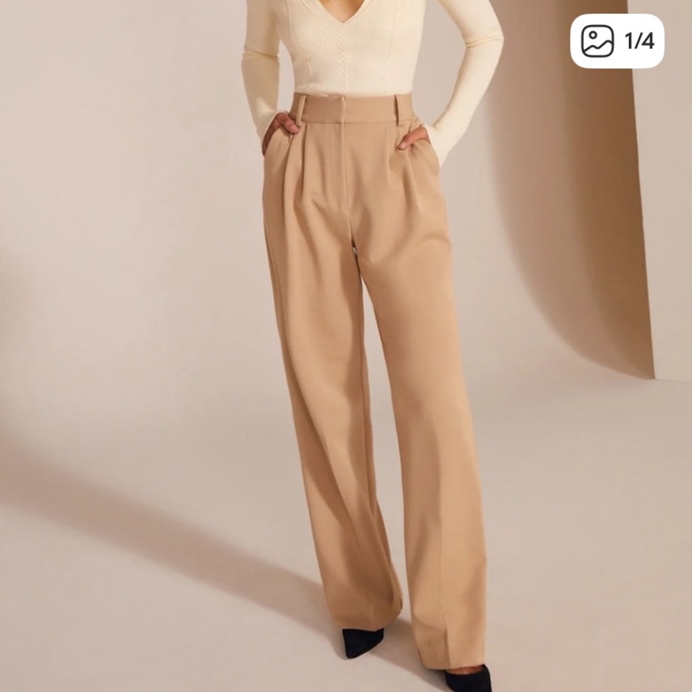 Favorite Daughter Beige Wide-Leg Bootcut Trousers